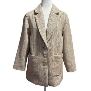 Pilcro by Anthropologie Brushed Herringbone Blazer Coat Medium (Est.) Beige/Tan